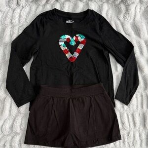 Cat and Jack Black Long Sleeve Top with Sequin Heart and skort M (8)